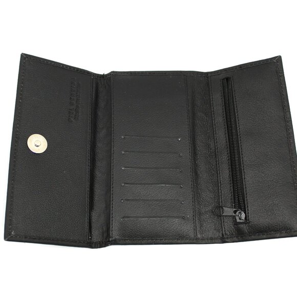 Embossed Tooled Black Leather Wallet Trifold Organizer Women's Made in Mexico - Picture 6 of 8